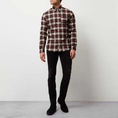 Red and white casual check shirt